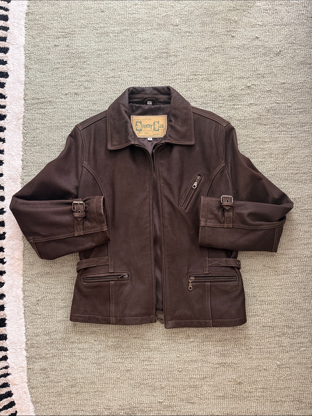 Vintage Brown Genuine Leather Utility Jacket Medium Y2K Moto Buckle Jacket - Picture 1 of 6